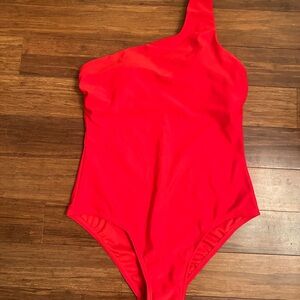 NEW! Kona Sol Vibrant Red One Shoulder One Piece Swimsuit Sz L (12-14)